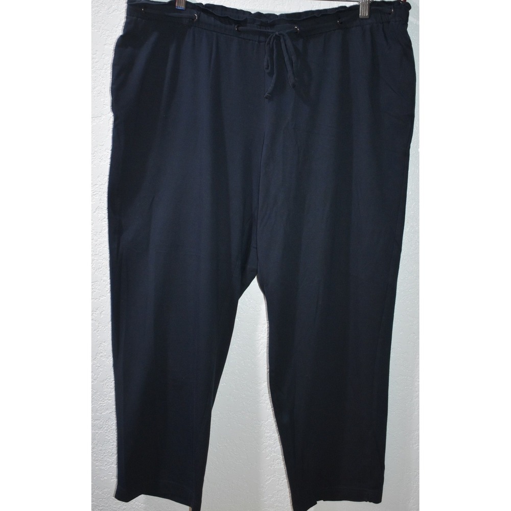 J.Jill XL Drawstring Waist Pants Relaxed Fit Cotton Modal Stretch Knit Navy Blue